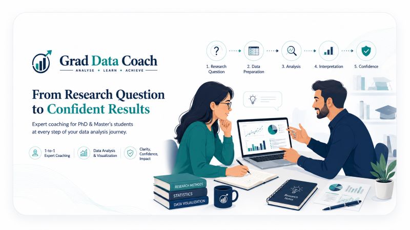 Graduate student working through data analysis with coaching support